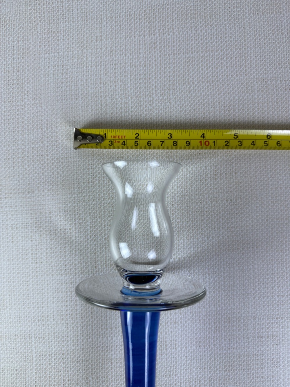 Vintage Art Glass Candlestick Holder — Cobalt Blue Stem with Hurricane Top - Picture 3 of 15